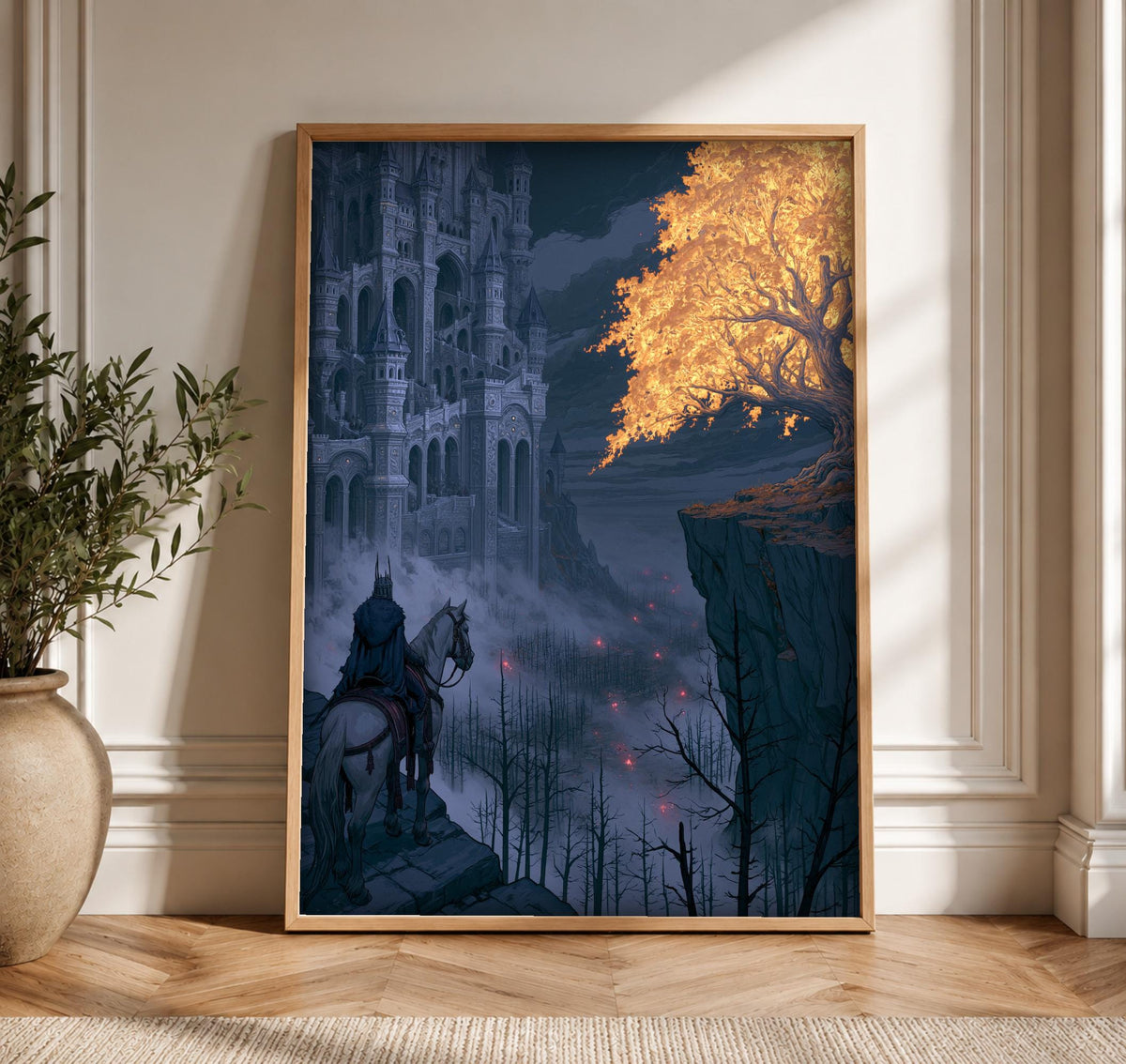 Elden Ring Wall Art, Dark Fantasy Knight, Erdtree Print, Framed Unframed or Digital