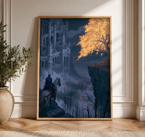 Elden Ring Wall Art, Dark Fantasy Knight, Erdtree Print, Framed Unframed or Digital