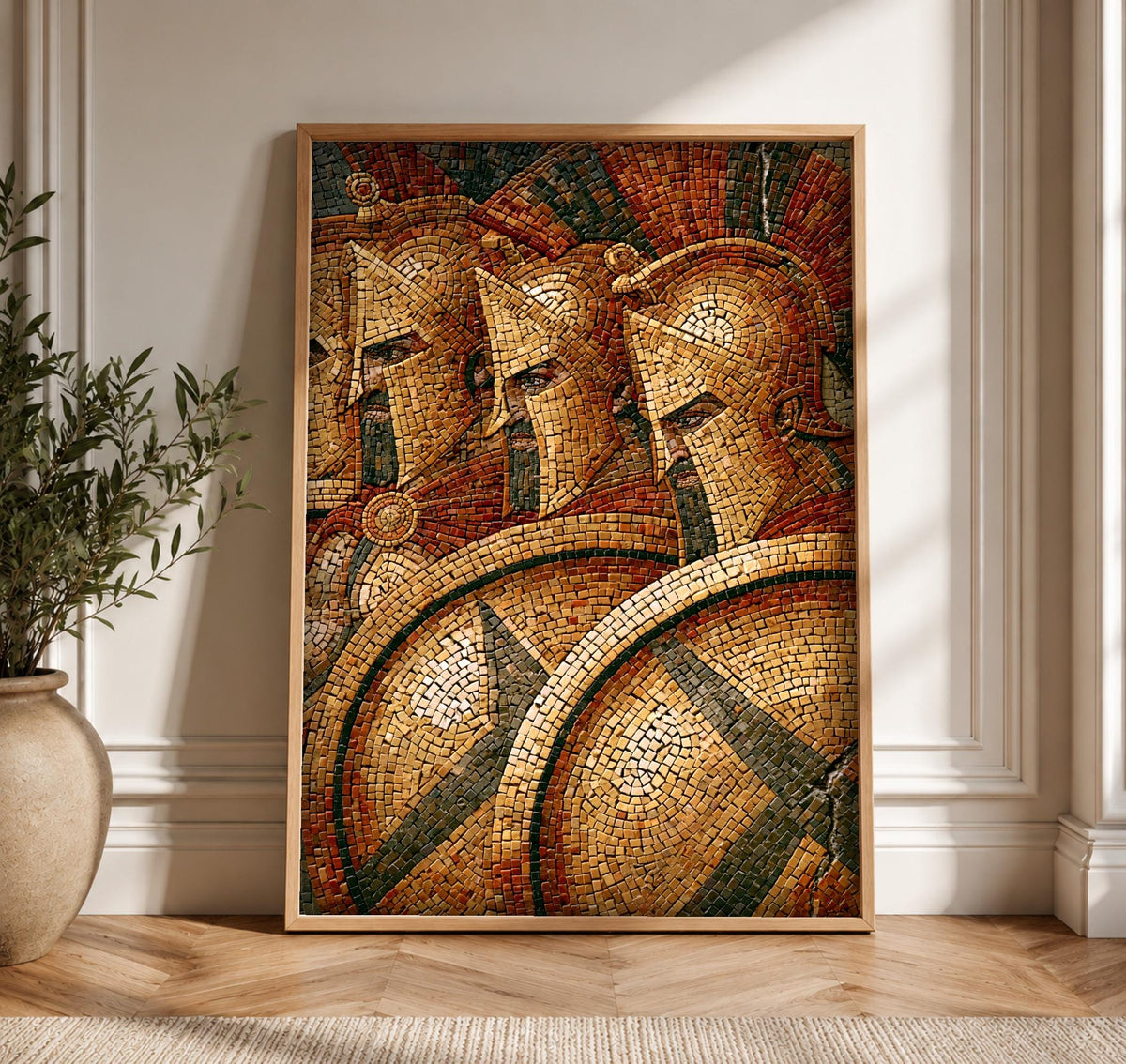 Ancient Greek Art, Spartan Hoplite Mosaic, Masculine Print, Framed Unframed or Digital
