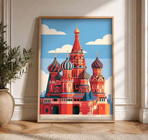 Moscow Wall Art, Saint Basil's Cathedral Russia Poster, Framed Unframed or Digital