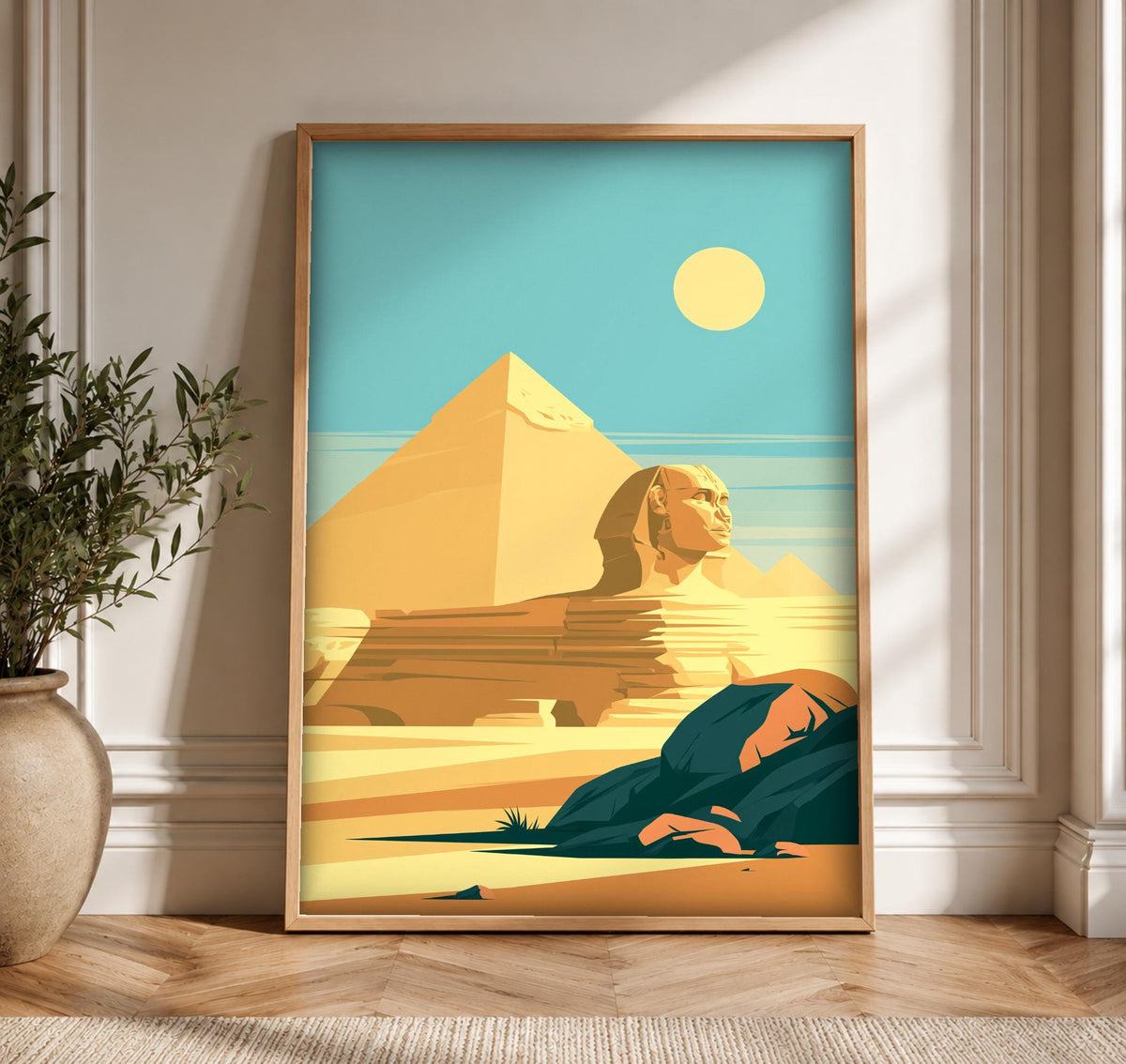 Ancient Egypt Art, Great Sphinx Print, Giza Pyramid, Framed Unframed or Digital
