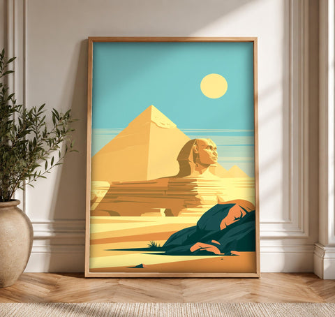 Ancient Egypt Art, Great Sphinx Print, Giza Pyramid, Framed Unframed or Digital