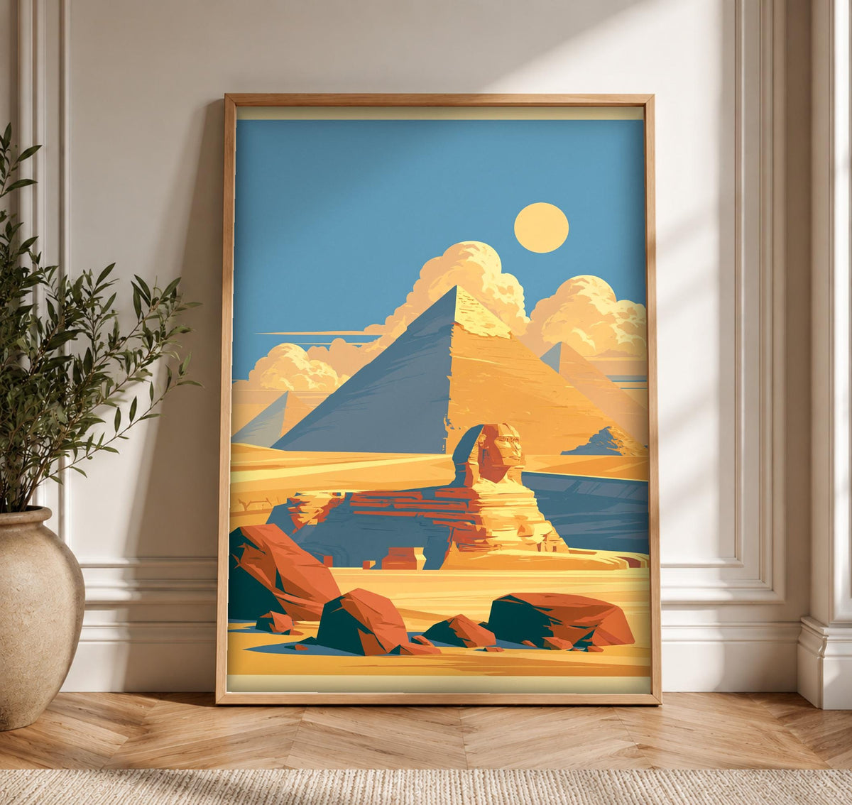 Ancient Egypt Wall Art, Great Sphinx Pyramid Print, Framed Unframed or Digital