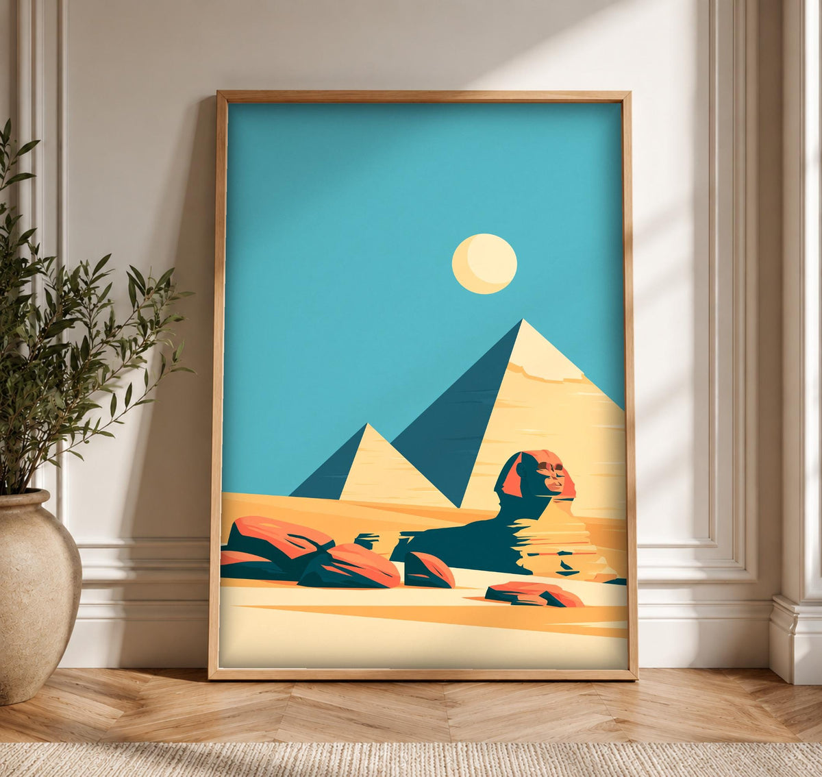 Egypt Wall Art, Sphinx Pyramids Giza, Retro Travel Poster, Framed Unframed or Digital