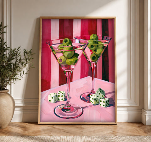 Retro Wall Art, Martini Olive Cocktail Bar Print, Framed Unframed or Digital