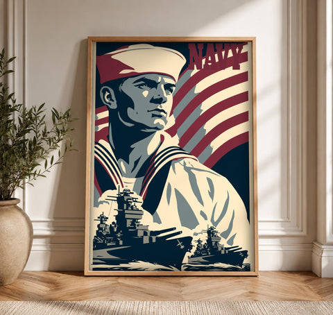 Patriotic Wall Art, US Navy Sailor Print, Vintage War Poster, Framed Unframed or Digital