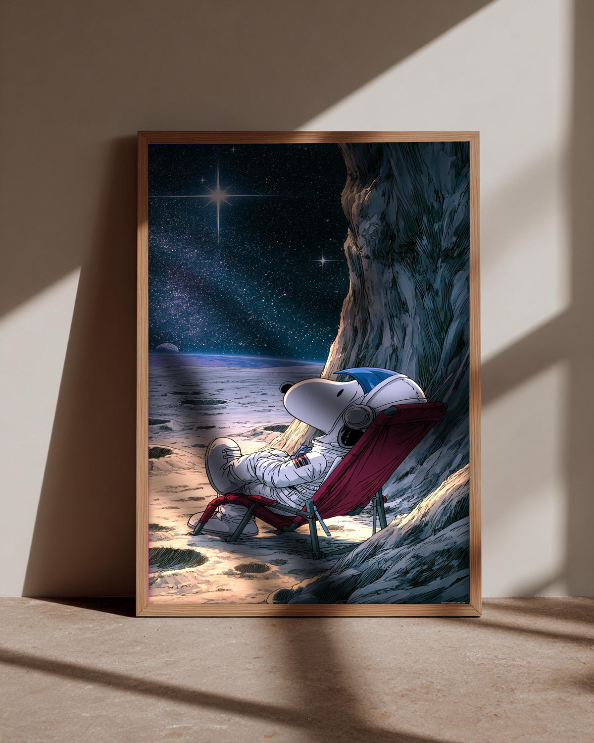 Retro Wall Art, Cartoon Astronaut Moon Print, Dark Academia, Framed Unframed or Digital
