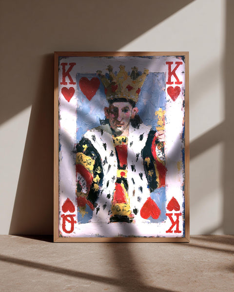 King of Hearts art, Card Painting, Impasto Oil Print, Framed Unframed or Digital