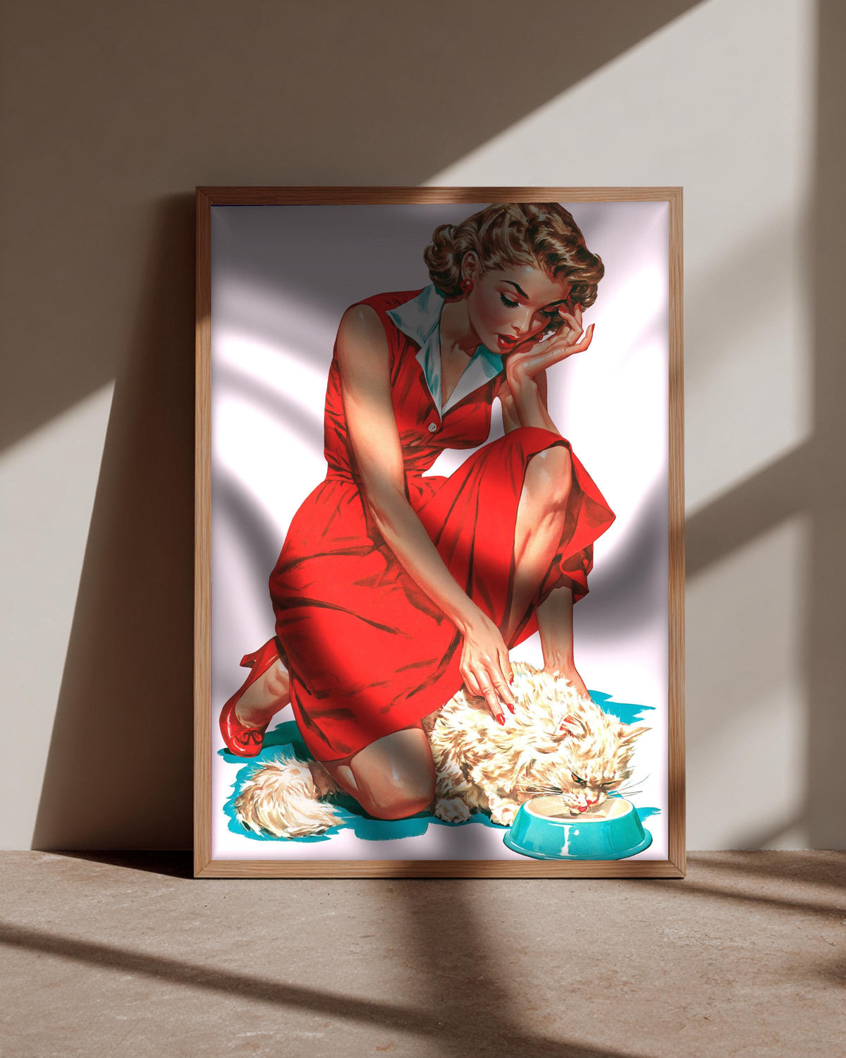 Retro Wall Art, 1950s Pin-Up Print, Cat Lover Poster, Framed Unframed or Digital