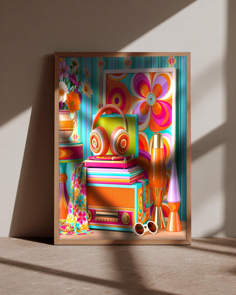 Retro Wall Art, 1960s Groovy Music Scene, Psychedelic Poster, Framed Unframed or Digital