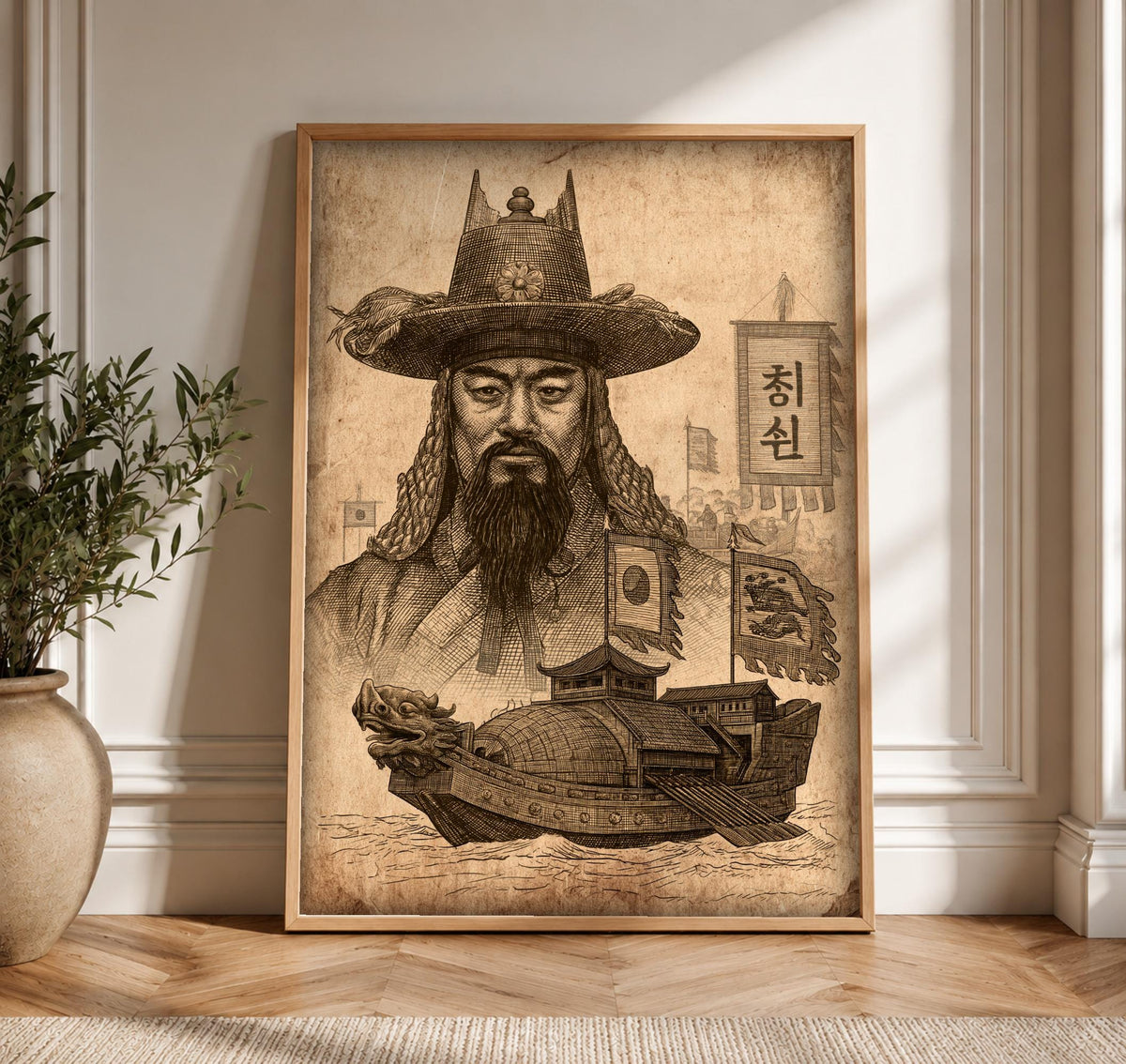 Korean Admiral Print, Yi Sun-sin Turtle Ship, Nautical Wall Art, Framed Unframed or Digital