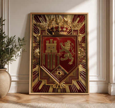 Spanish Coat of Arms, Royal Castile León Shield, Framed Unframed or Digital