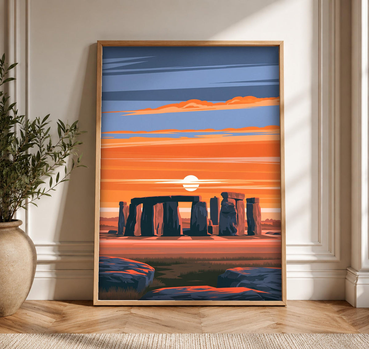 Stonehenge Wall Art, Ancient Britain Retro Poster, Framed Unframed or Digital