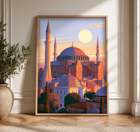 Ottoman Istanbul Print, Hagia Sophia Mosque, Islam Wall Painting, Framed Unframed or Digital