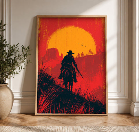 Americana Decor, Wild West Cowboy Silhouette, Historical Poster, Framed Unframed or Digital