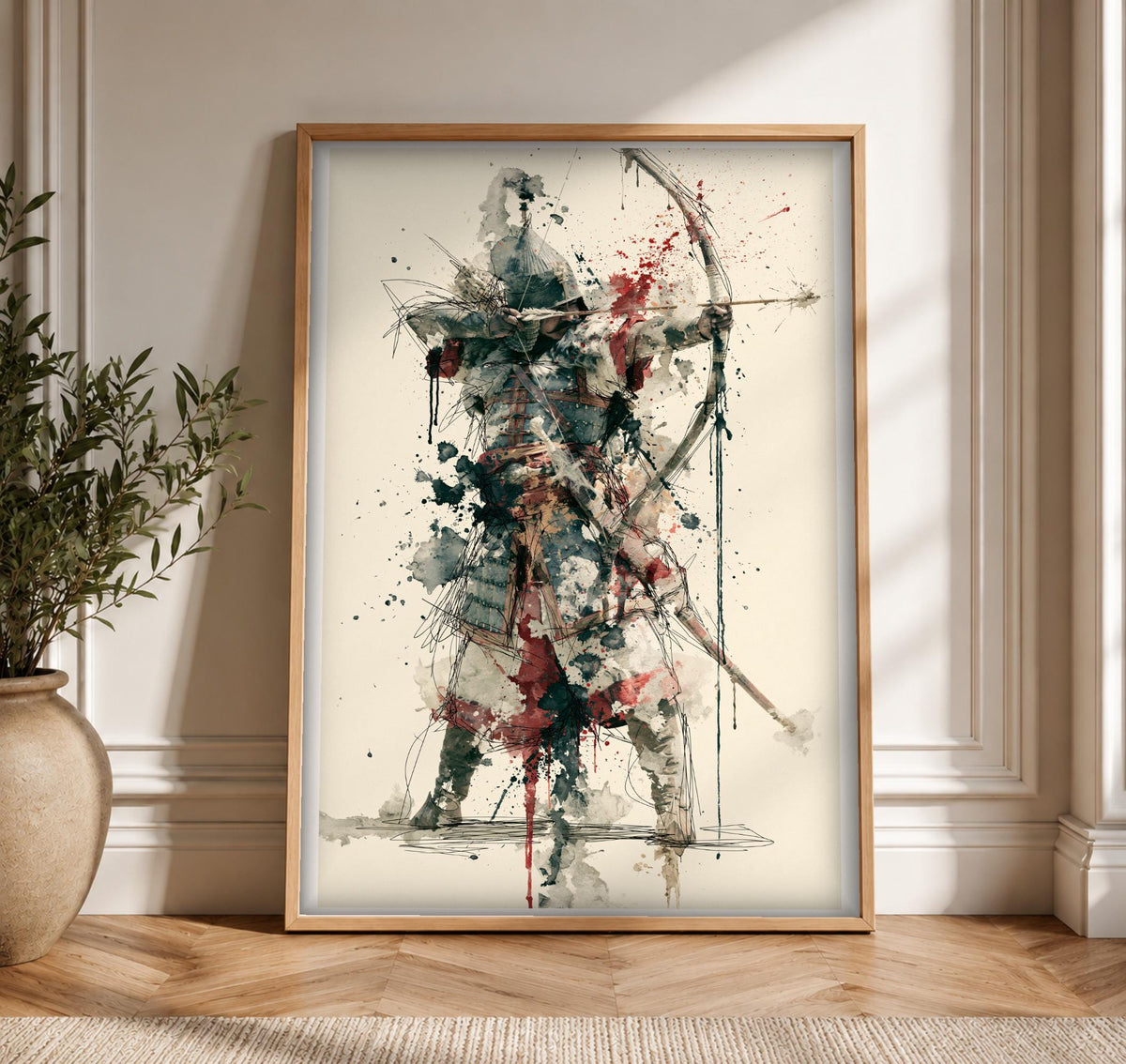 Samurai Archer Art, Japanese Warrior Watercolor Print, Framed Unframed or Digital