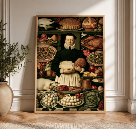 Medieval Wall Art, Flemish Kitchen Maid Print, Renaissance Feast, Framed Unframed or Digital