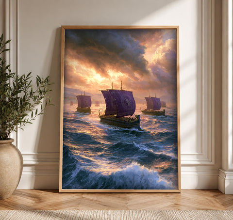Sailing Ship Art, Ancient Roman Fleet Poster, Naval Decor, Framed Unframed or Digital