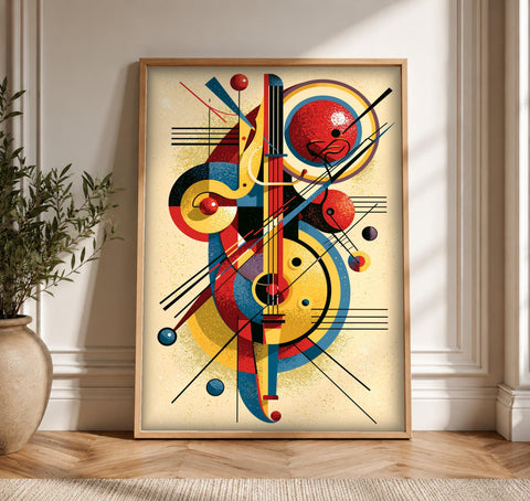 Abstract Wall Art, Jazz Music Instrument Print, Vibrant Retro, Framed Unframed or Digital