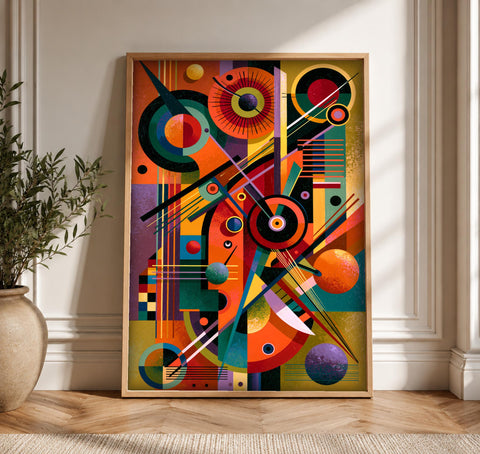 Abstract Wall Art, Bauhaus Geometric Print, Vintage Kandinsky Style, Framed Unframed or Digital