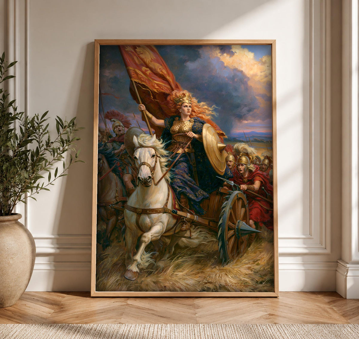 Female Warrior Art, Boudicca Iceni Queen Print, Medieval Battle, Framed Unframed or Digital