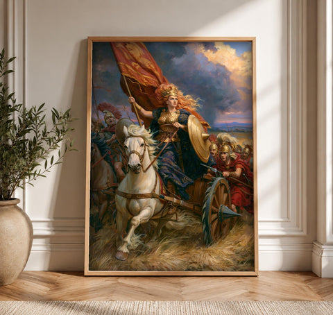 Female Warrior Art, Boudicca Iceni Queen Print, Medieval Battle, Framed Unframed or Digital