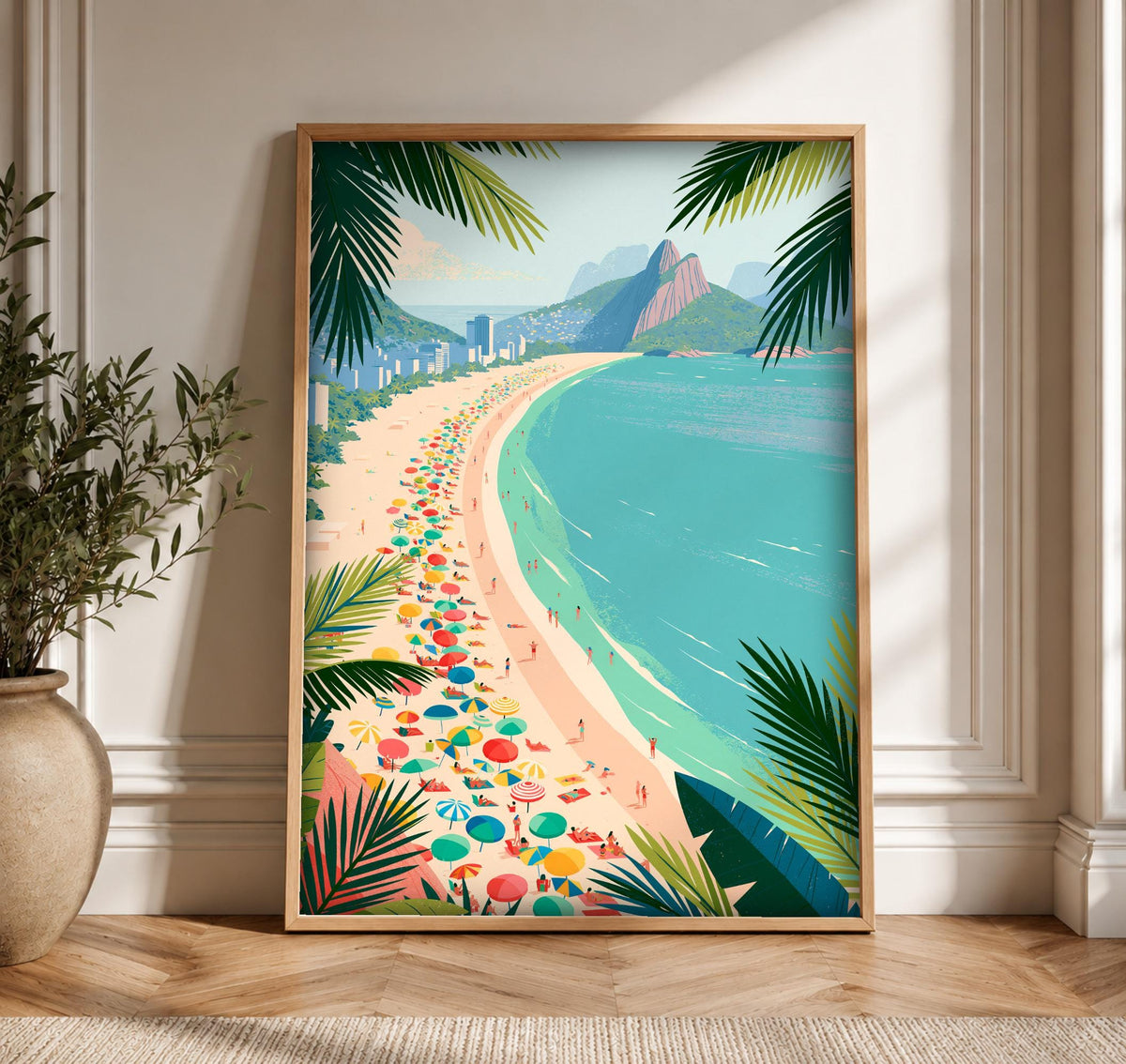 Retro Travel Poster, Rio de Janeiro Beach, Coastal Decor, Framed Unframed or Digital