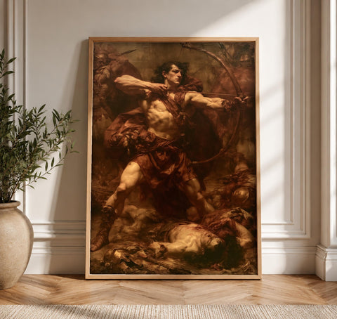 Greek Mythology Art, Trojan War Archer Print, Battle Painting, Framed Unframed or Digital