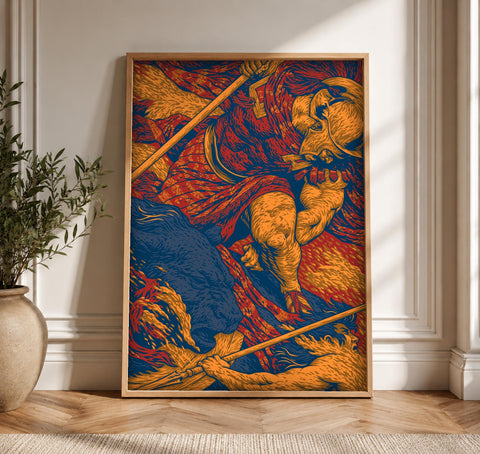 Ancient Greek Art, Spartan Warrior Battle, Masculine Wall Decor, Framed Unframed or Digital