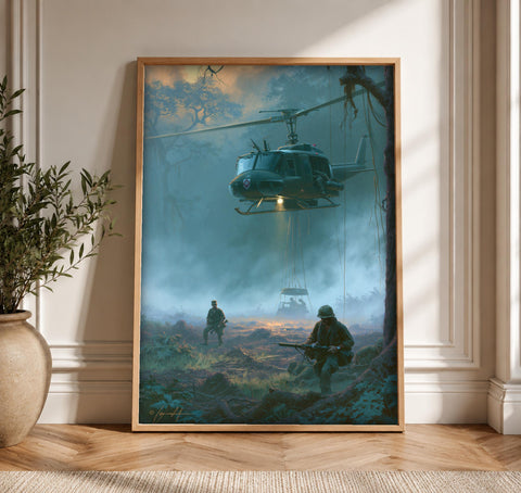 Vietnam War Art, Military Helicopter Print, Man Cave Decor, Framed Unframed or Digital