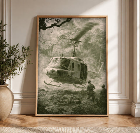 Vietnam War Art, Military Rescue Helicopter Print, Framed Unframed or Digital