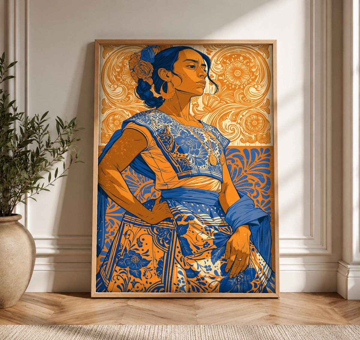 Mexican Folk Art, Indigenous Woman Talavera Print, Framed Unframed or Digital