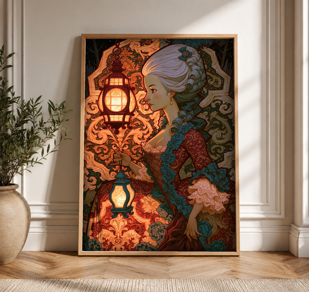 dark academia art, Baroque Noblewoman Portrait, Rococo Lantern Print, Framed Unframed or Digital