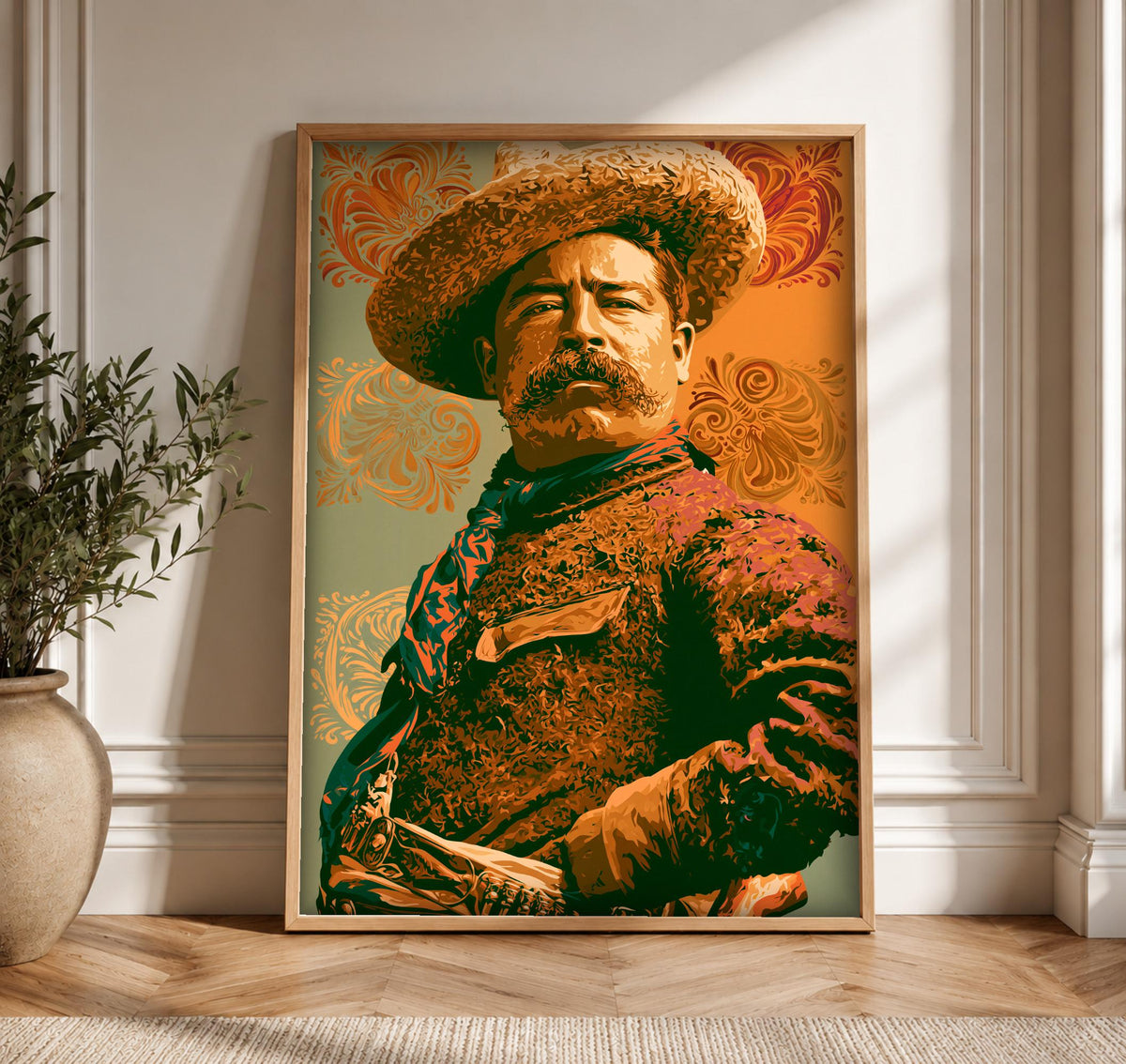 Mexican Folk Art, Pancho Villa Revolution Print, Man Cave, Framed Unframed or Digital