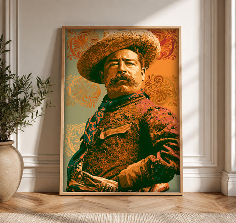 Mexican Folk Art, Pancho Villa Revolution Print, Man Cave, Framed Unframed or Digital