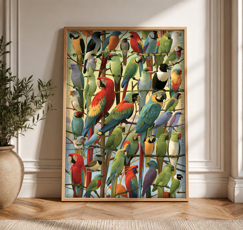 Parrot Species Chart, Tropical Bird Naturalist Print, Framed Unframed or Digital