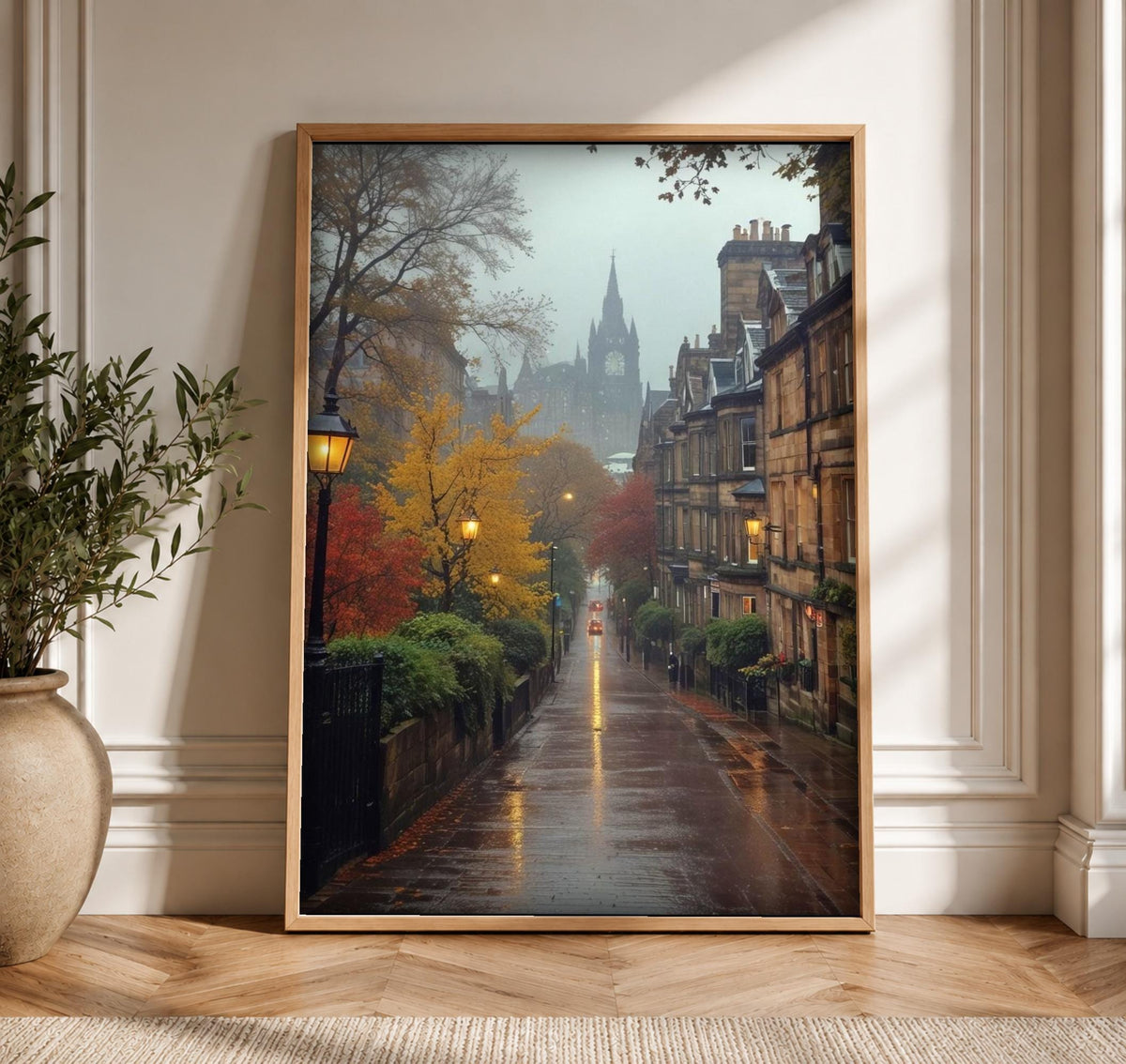 Edinburgh Wall Art, Autumn Gothic Street, Dark Academia Decor, Framed Unframed or Digital