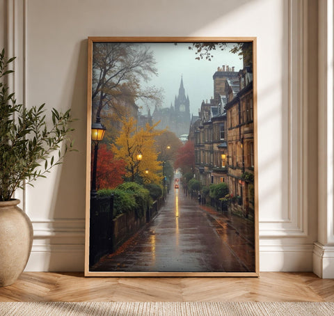 Edinburgh Wall Art, Autumn Gothic Street, Dark Academia Decor, Framed Unframed or Digital