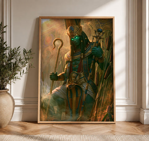 Egyptian God Art, Osiris Ancient Egypt Print, Framed Unframed or Digital