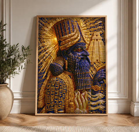 Babylonian Art, Marduk Deity Ziggurat Gold Poster, Man Cave, Framed Unframed or Digital
