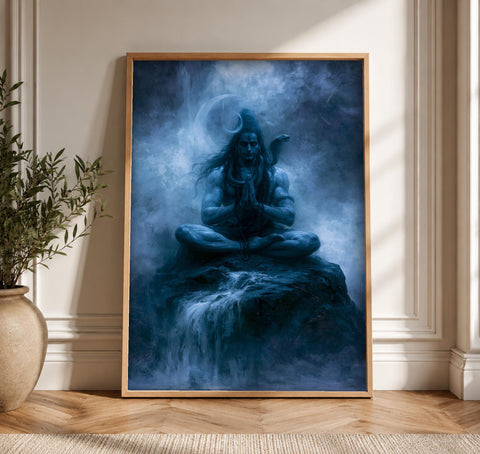 Hindu deity art, Lord Shiva Meditation Print, Indian Decor, Framed Unframed or Digital