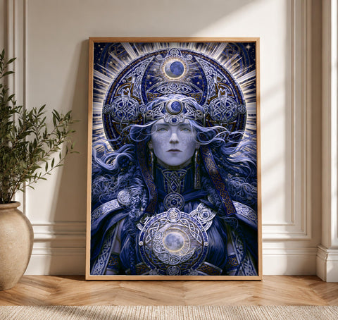Celtic Moon Goddess Art, Norse Pagan Priestess Print, Framed Unframed or Digital