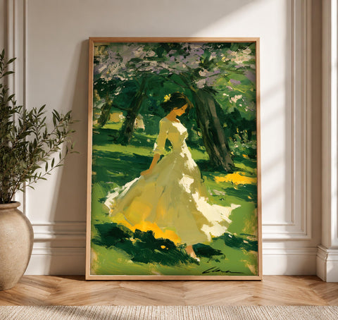 Vintage Wall Decor, Impressionist Garden Print, Woman Spring Oil, Framed Unframed or Digital