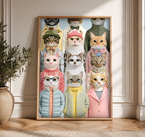 Cat Lover Gift, Funny Cat Poster, Quirky Fashion Feline Art, Framed Unframed or Digital