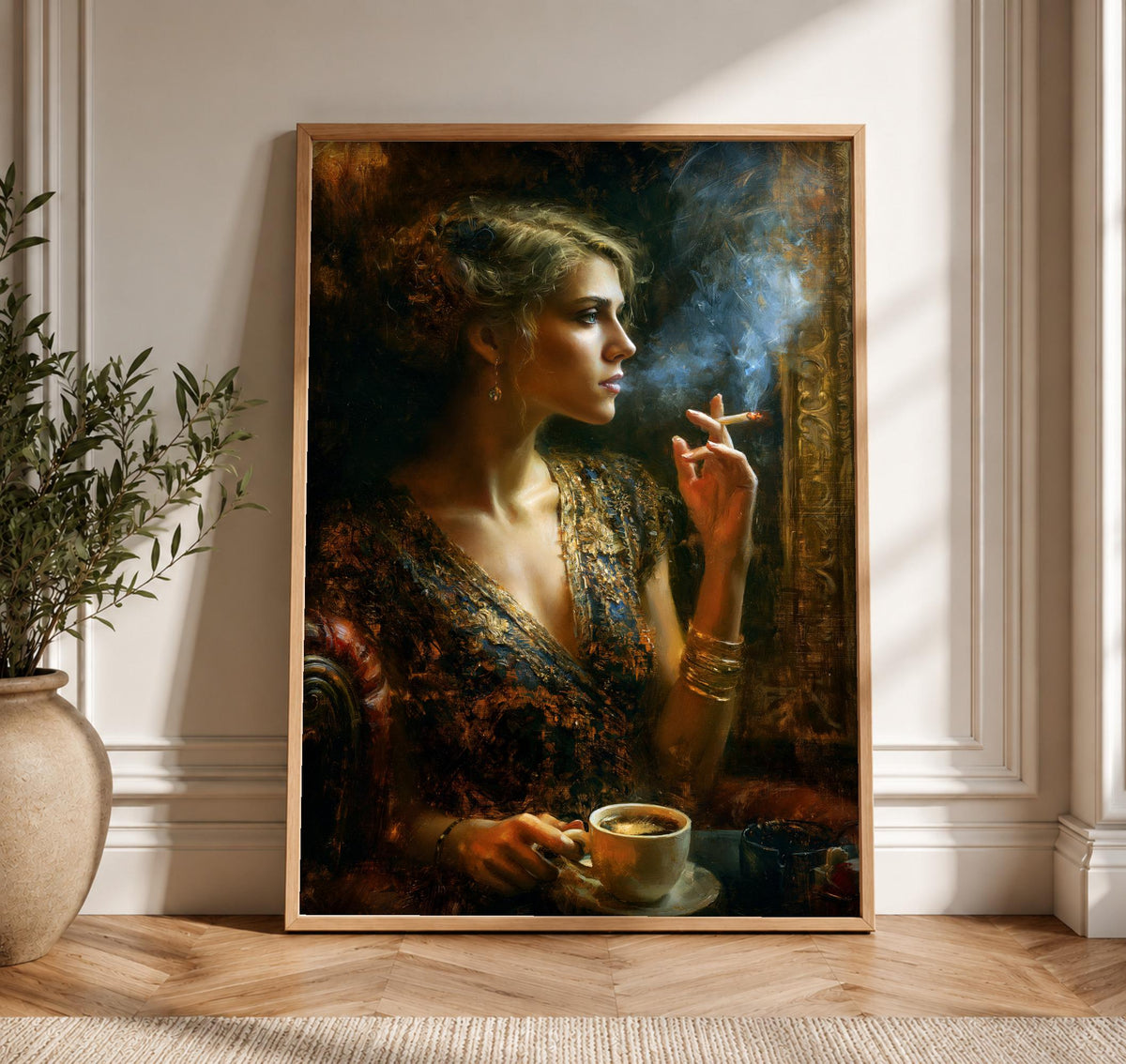 Dark Academia Art, Belle Époque Lady Print, Coffee Poster, Framed Unframed or Digital