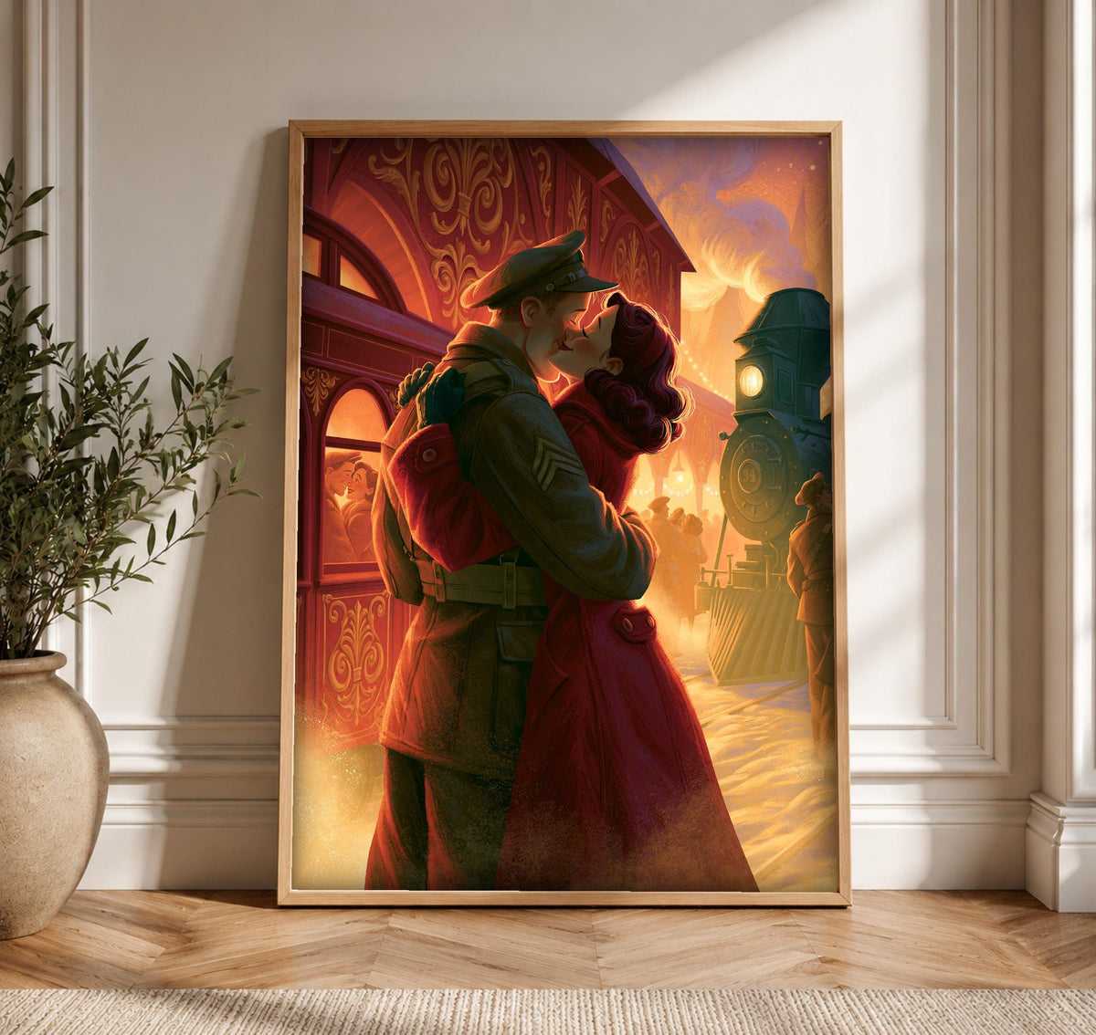 Vintage War Poster, WWII Soldier Farewell Art, Military Gift, Framed Unframed or Digital