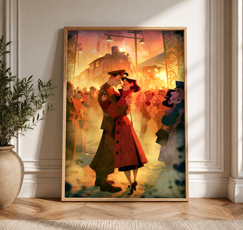 Vintage War Poster, WWII Farewell Scene, Man Cave Decor, Framed Unframed or Digital