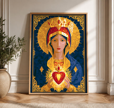 Christian Icon Art, Immaculate Heart Mary, Catholic Gift, Framed Unframed or Digital