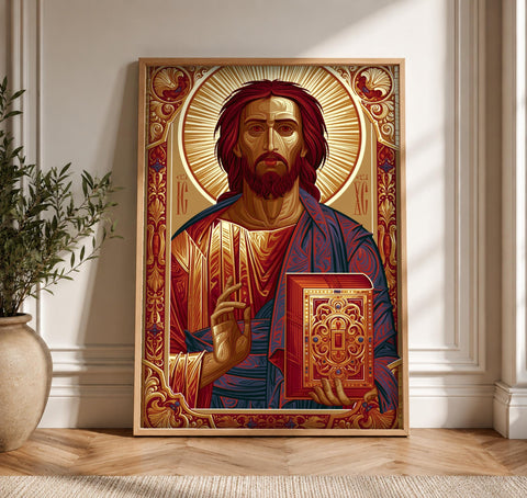 Orthodox Icon Art, Byzantine Christ Jesus Print, Christian Gift, Framed Unframed or Digital