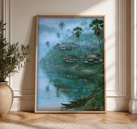 Historical Painting, Southeast Asian Village, Cultural Decor, Framed Unframed or Digital